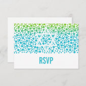 紙吹雪はティール(緑がかった色)のライムグリーンバルミツワーRSVPに点を打ちます 出欠カード (正面/裏面)