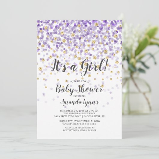 紙吹雪は女の子の赤ちゃんシャワー招待状 招待状 (スタンド正面)