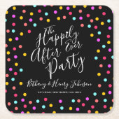 紙吹雪は結婚披露宴の後ずっと幸せにブラック スクエアペーパーコースター (正面)