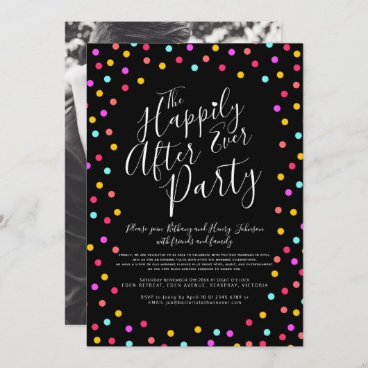 紙吹雪は結婚披露宴の後ずっと幸せにブラック 招待状 (正面/裏面)
