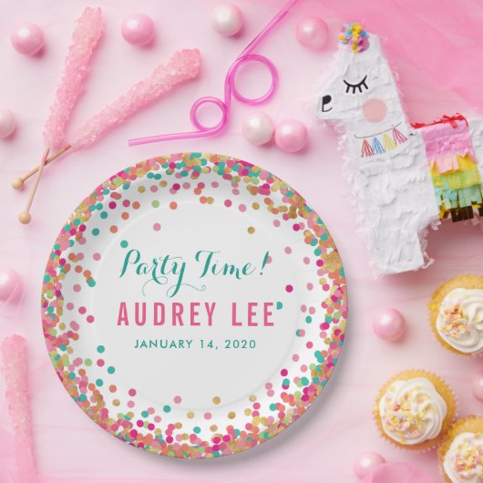 紙吹雪を振りかける女の子のための誕生日パーティーの装飾 ペーパープレート (パーティー)