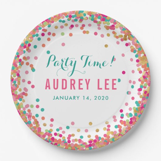 紙吹雪を振りかける女の子のための誕生日パーティーの装飾 ペーパープレート (正面)