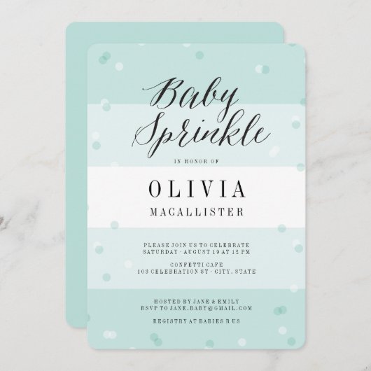 紙吹雪アストライプアベビー振りかけ招待状 招待状 (正面/裏面)