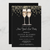 紙吹雪エレガントシャンパングラス大晦日 招待状 (正面/裏面)