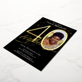 紙吹雪エレガントブラック金ゴールド写真40歳の誕生日 箔招待状 (回転した状態)