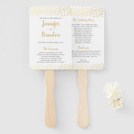 紙吹雪エレガント金ゴールド結婚番組ファン ハンドファン (正面&裏面)