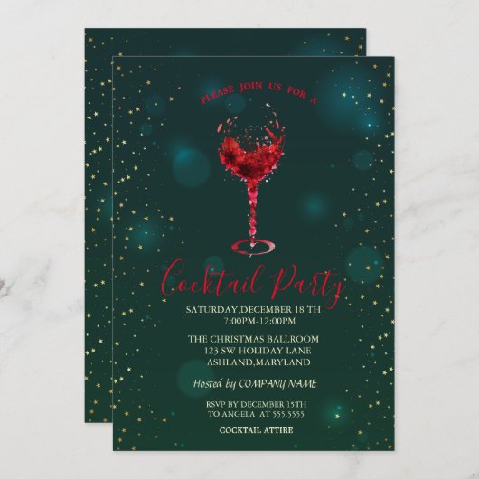 紙吹雪カクテルガラススタークリスマスパーティー 招待状 (正面/裏面)