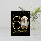 紙吹雪カスタムフォト金ゴールドブラック60誕生日 箔招待状ポストカード (立ち正面)