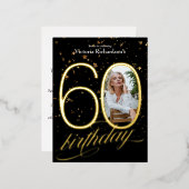 紙吹雪カスタムフォト金ゴールドブラック60誕生日 箔招待状ポストカード (正面/裏面)