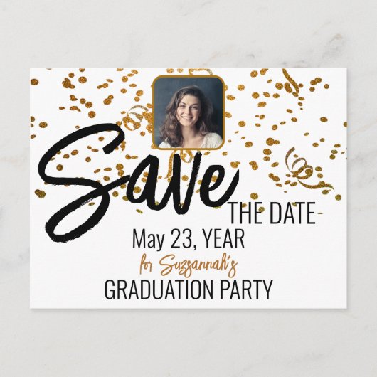 紙吹雪カスタム写真の卒業日付の保存 案内ポストカード (正面)