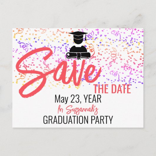 紙吹雪カスタム写真の卒業日付の保存 案内ポストカード (正面)