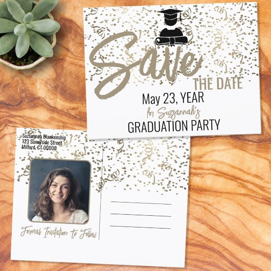 紙吹雪カスタム卒業写真の保存日 案内ポストカード