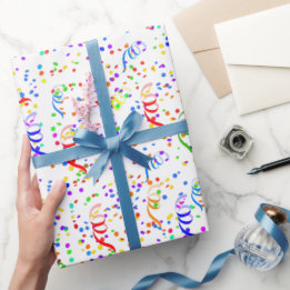 紙吹雪カラフルとストリーマーパターン ラッピングペーパー