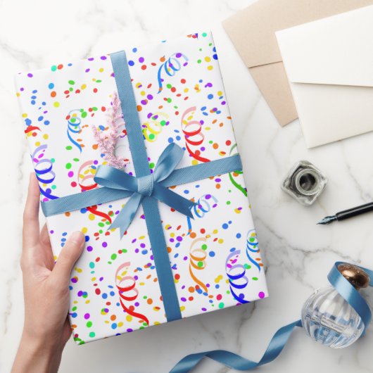 紙吹雪カラフルとストリーマーパターン ラッピングペーパー (ギフト)
