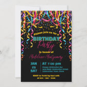 紙吹雪カラフルとストリーマー誕生日パーティー 招待状 (正面)