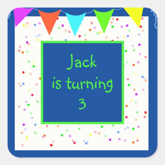紙吹雪カラフルの誕生日パーティー スクエアシール (正面)