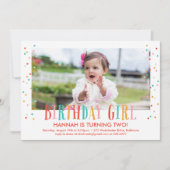 紙吹雪カラフルガールフォトバースデーパーティー 招待状 (正面)