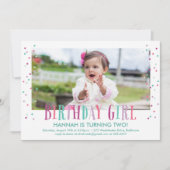 紙吹雪カラフルガールフォトバースデーパーティー 招待状 (正面)