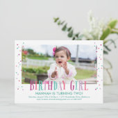 紙吹雪カラフルガールフォトバースデーパーティー 招待状 (スタンド正面)