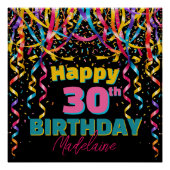 紙吹雪カラフルストリーマー30th誕生日パーティー ポスター (正面)