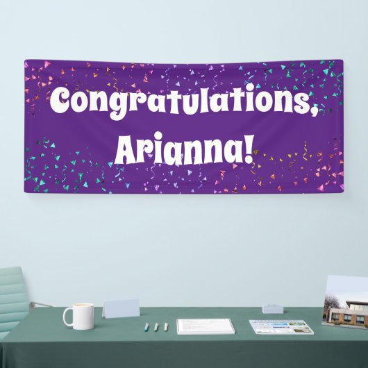 紙吹雪カラフルブライトパープルおめでとう 横断幕 (トレードショー)