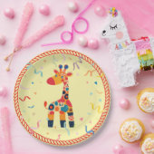 紙吹雪カラフル付き漫画キリン ペーパープレート (パーティー)