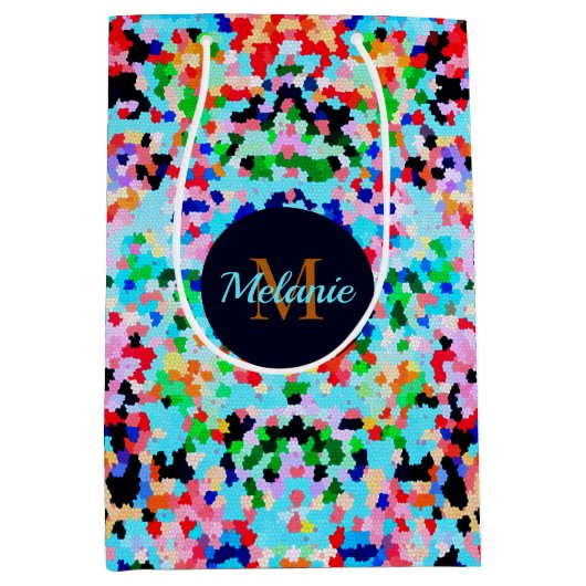 紙吹雪カラフル抽象芸術モザイク模様ネックタイ ミディアムペーパーバッグ (正面)