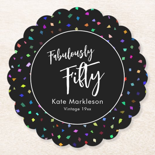 紙吹雪カラフル素晴らしく50パーティーブラック ペーパーコースター (正面)