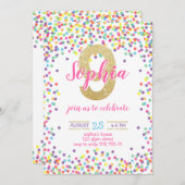 紙吹雪カラフル金ゴールドナンバガール9th誕生日 招待状 (正面/裏面)