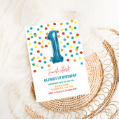 紙吹雪カラフル1気球1歳の誕生日ボーイ 招待状