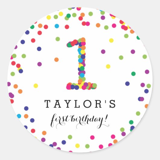 紙吹雪カラフル1st誕生日パーティーシール ラウンドシール (正面)
