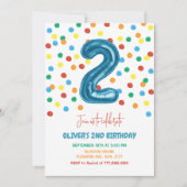 紙吹雪カラフル2気球2nd誕生日ボーイ 招待状 (正面)