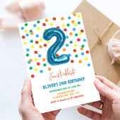 紙吹雪カラフル2気球2nd誕生日ボーイ 招待状