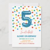 紙吹雪カラフル5気球5番誕生日少年 招待状 (正面)