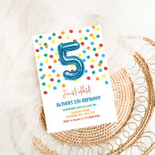 紙吹雪カラフル5気球5番誕生日少年 招待状