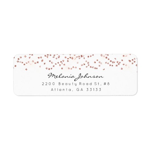紙吹雪クリスタルピンクローズ金ゴールド白ミニマル ラベル (正面)