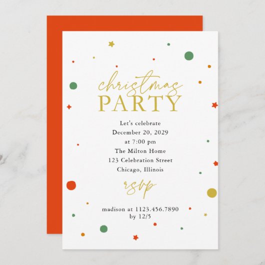 紙吹雪クリスマスパーティーホリデー招待状 シーズンカード (正面/裏面)