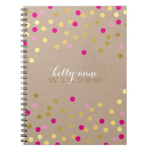 紙吹雪グラマラスかわいいスポット金ゴールドピンククラフト ノートブック