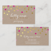 紙吹雪グラマラスかわいい金ゴールドフォイルはっきりしたピンクラフト 名刺 (正面/裏面)