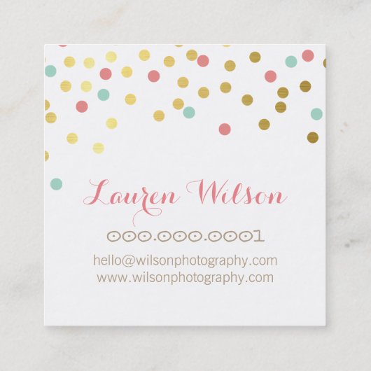 紙吹雪グラマラスかわいい金ゴールドフォイルコーラルミントクラフト スクエア名刺 (裏面)