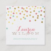 紙吹雪グラマラスかわいい金ゴールドフォイルコーラルミントクラフト スクエア名刺 (正面)