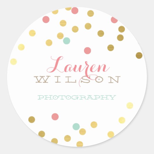 紙吹雪グラマラスかわいい金ゴールドフォイルコーラルミント ラウンドシール (正面)