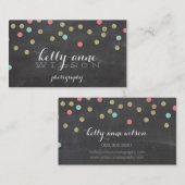 紙吹雪グリッターかわいい金ゴールドコーラルミントチョークボード 名刺 (正面/裏面)