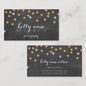 紙吹雪グリッターかわいい金ゴールドコーラルミントチョークボード 名刺 (正面/裏面)