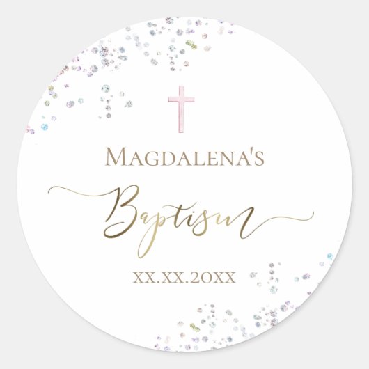 紙吹雪グリッターデザインバプテスマ ラウンドシール (正面)