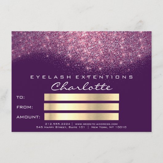 紙吹雪グリッターパープルピンク証明書ギフト (正面)