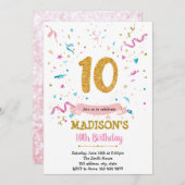 紙吹雪グリッター10回目の誕生日 招待状 (正面/裏面)