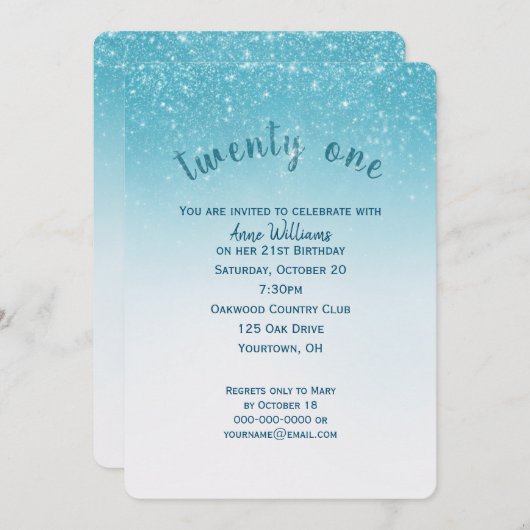 紙吹雪グリッター21歳のパーティー 招待状 (正面/裏面)
