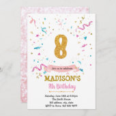 紙吹雪グリッター8回目の誕生日招待状 招待状 (正面/裏面)