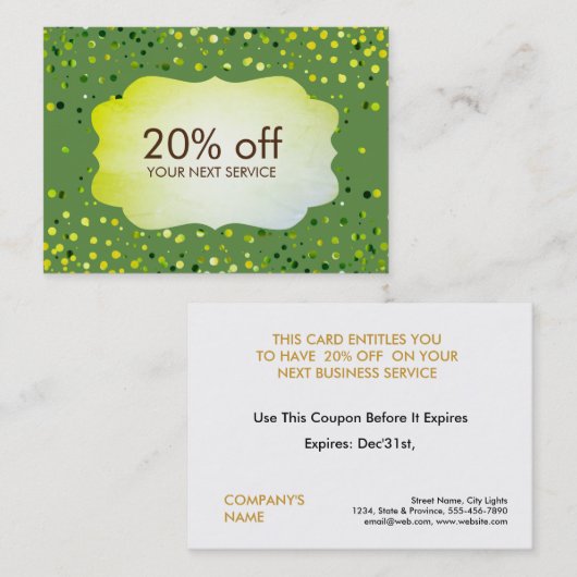 紙吹雪グリーンクーポンカード伝票割引ギフト 割引カード (正面/裏面)